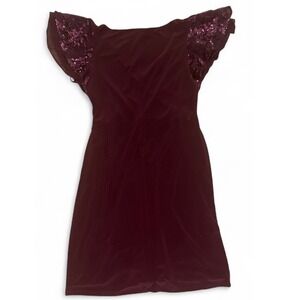 Lauren‎ Ralph Lauren Burgundy Sequin Flutter Sleeve Sheath Dress Size 16